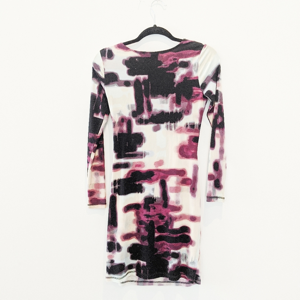 Vera Wang bodycon abstract midi long sleeve drrss - Picture 4 of 6